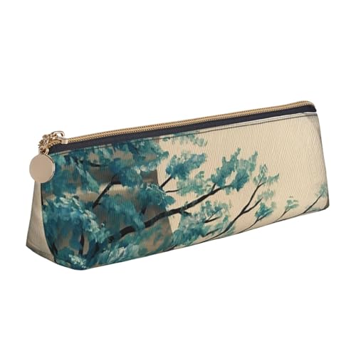 WQUVMDS Federmäppchen aus Leder, dreieckiger Reißverschluss, Motiv: Baum im Mondlicht, Blaugrün von WQUVMDS