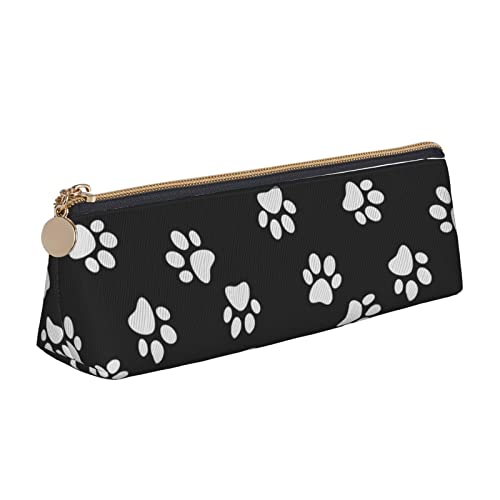 WQUVMDS Federmäppchen aus Leder, mit Pfotenabdruck, dreieckig, Reißverschluss, Stifteetui, Kosmetiktasche, Schreibwaren-Tasche von WQUVMDS