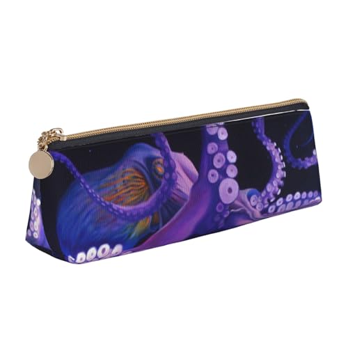 WQUVMDS Federmäppchen aus Leder, mit dreieckigem Reißverschluss, mit Oktopus-Muster, Violett, Kosmetiktasche, Schreibwaren-Tasche von WQUVMDS