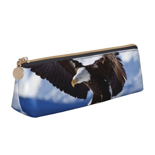 WQUVMDS Federmäppchen aus Leder mit Adler-Aufdruck, dreieckiger Reißverschluss, Stifteetui, Kosmetiktasche, Schreibwaren-Tasche von WQUVMDS