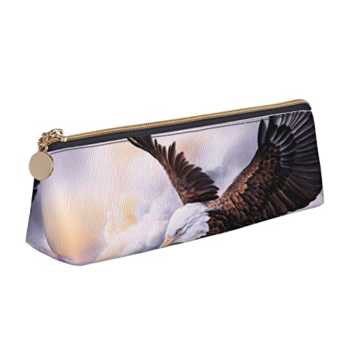 WQUVMDS Federmäppchen aus Leder mit Adlermotiv, dreieckiger Reißverschluss, Stifteetui, Kosmetiktasche, Schreibwaren-Tasche von WQUVMDS