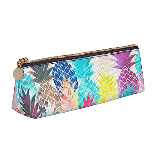 WQUVMDS Federmäppchen aus Leder mit Ananas-Malerei, dreieckig, Reißverschluss, Stiftetasche, Kosmetiktasche, Schreibwaren-Tasche von WQUVMDS