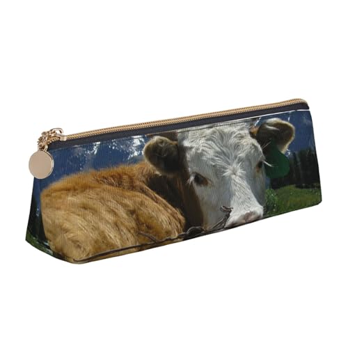 WQUVMDS Federmäppchen aus Leder mit Bauernhoftier-Motiv, dreieckig, Reißverschluss, Stifteetui, Kosmetiktasche, Schreibwaren-Tasche von WQUVMDS