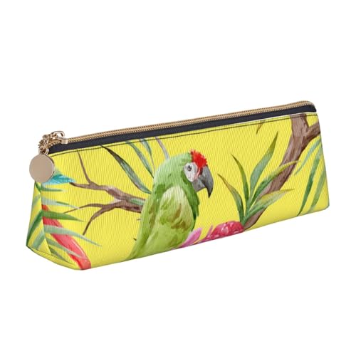 WQUVMDS Federmäppchen aus Leder mit Blumen- und Vogel-Kunstdruck, dreieckig, Reißverschluss, Stiftetasche, Kosmetiktasche, Schreibwaren-Tasche von WQUVMDS