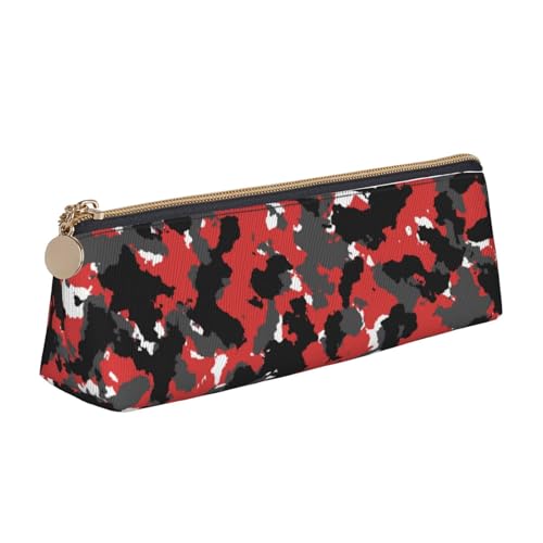 WQUVMDS Federmäppchen aus Leder mit Camouflage-Muster, dreieckig, Reißverschluss, Stiftetasche, Kosmetiktasche, Schreibwaren-Tasche von WQUVMDS
