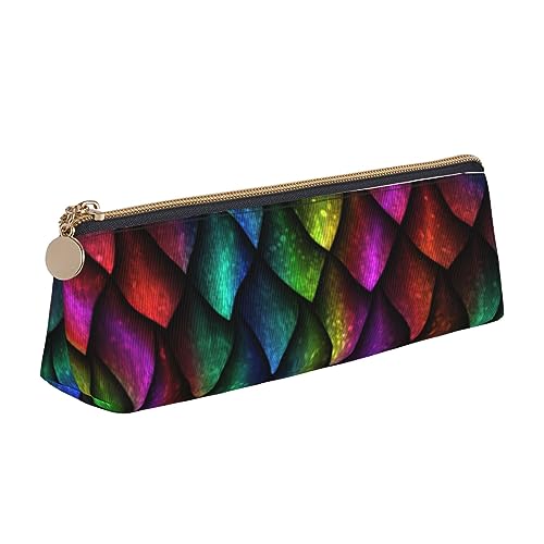 WQUVMDS Federmäppchen aus Leder mit Drachenschuppen-Druck, dreieckiger Reißverschluss, Stifteetui, Kosmetiktasche, Schreibwaren-Tasche von WQUVMDS