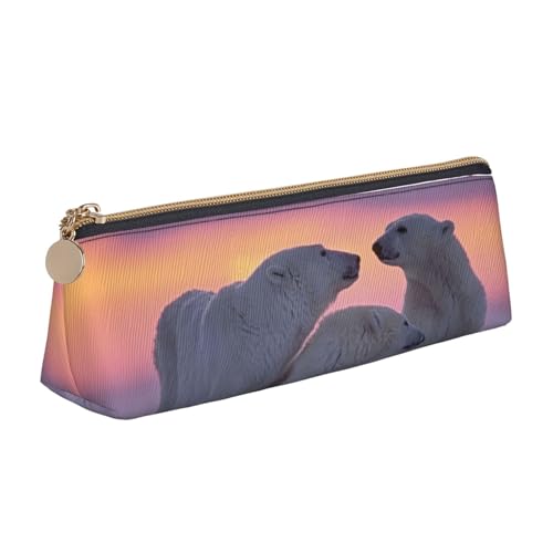 WQUVMDS Federmäppchen aus Leder mit Eisbär-Aufdruck, dreieckig, Reißverschluss, Stifteetui, Kosmetiktasche, Schreibwaren-Tasche von WQUVMDS