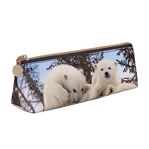 WQUVMDS Federmäppchen aus Leder mit Eisbär-Aufdruck, dreieckig, Reißverschluss, Stifteetui, Kosmetiktasche, Schreibwaren-Tasche von WQUVMDS