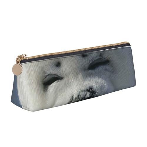 WQUVMDS Federmäppchen aus Leder mit Eisbär-Aufdruck, dreieckig, Reißverschluss, Stifteetui, Kosmetiktasche, Schreibwaren-Tasche von WQUVMDS