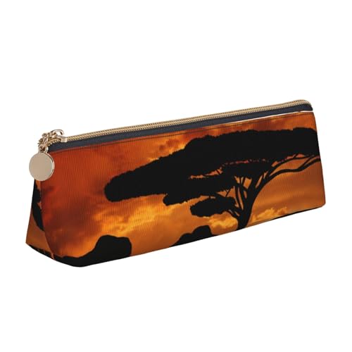 WQUVMDS Federmäppchen aus Leder mit Elefanten-Aufdruck, dreieckig, Reißverschluss, Stifteetui, Kosmetiktasche, Schreibwaren-Tasche von WQUVMDS