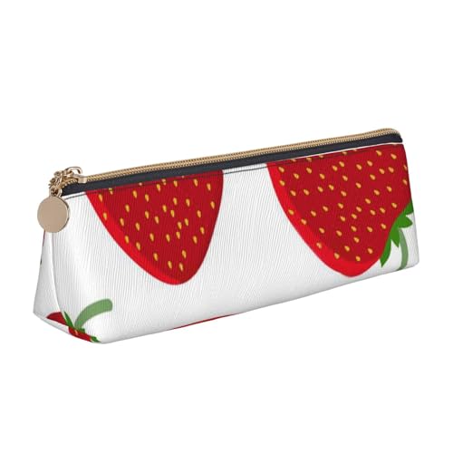 WQUVMDS Federmäppchen aus Leder mit Erdbeermotiv, dreieckig, Reißverschluss, Stifteetui, Kosmetiktasche, Schreibwaren-Tasche von WQUVMDS