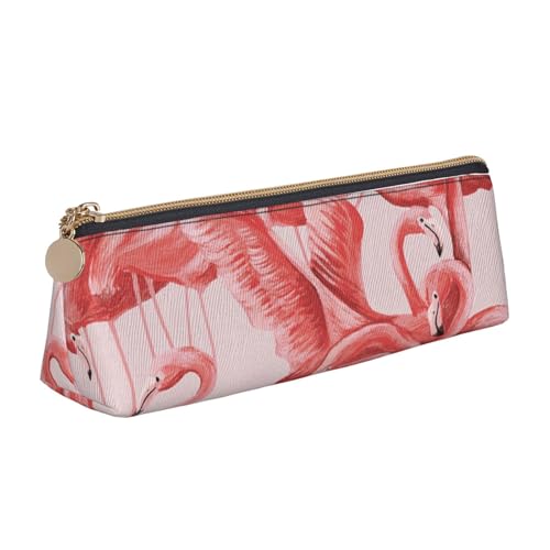 WQUVMDS Federmäppchen aus Leder mit Flamingo-Aufdruck, dreieckig, Reißverschluss, Stiftetasche, Kosmetiktasche, Schreibwaren-Tasche von WQUVMDS