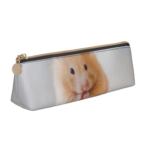 WQUVMDS Federmäppchen aus Leder mit Hamstermotiv, dreieckig, Reißverschluss, Kosmetiktasche, Schreibwaren-Tasche, Kastanienbraun von WQUVMDS