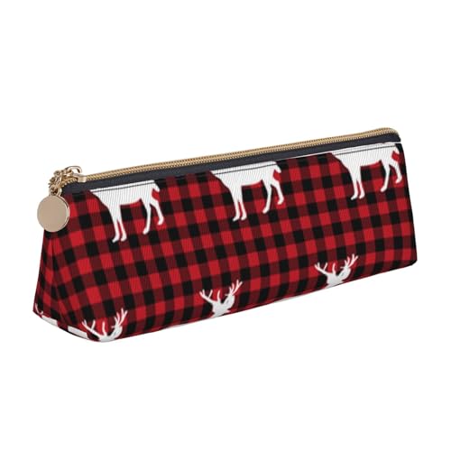 WQUVMDS Federmäppchen aus Leder mit Hirsch-Aufdruck, dreieckig, Reißverschluss, Stiftetasche, Kosmetiktasche, Schreibwaren-Tasche von WQUVMDS