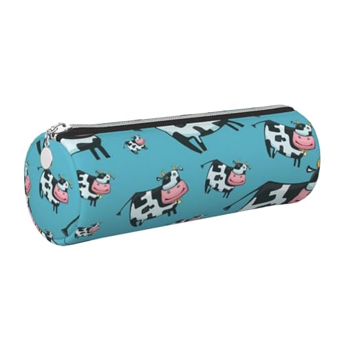 WQUVMDS Federmäppchen aus Leder mit Kuhmuster, dreieckig, Reißverschluss, Stifteetui, Kosmetiktasche, Schreibwaren-Tasche, silber, Einheitsgröße, Taschen-Organizer von WQUVMDS