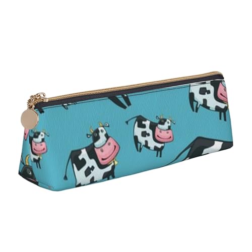 WQUVMDS Federmäppchen aus Leder mit Kuhmuster, dreieckig, Reißverschluss, Stifteetui, Kosmetiktasche, Schreibwaren-Tasche von WQUVMDS