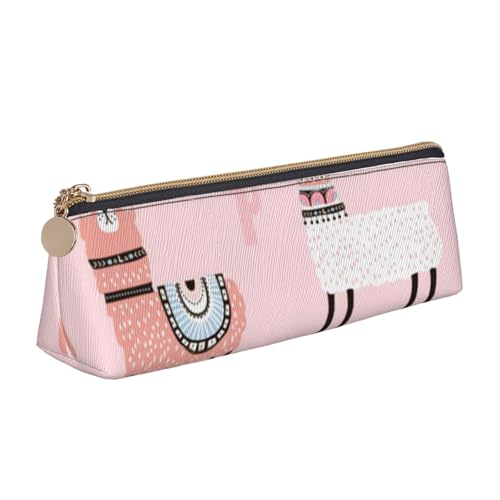 WQUVMDS Federmäppchen aus Leder mit Lama-Aufdruck, dreieckig, Reißverschluss, Stiftetasche, Kosmetiktasche, Schreibwaren-Tasche von WQUVMDS