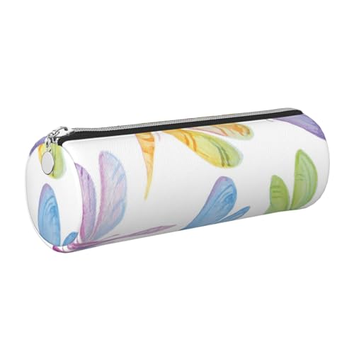 WQUVMDS Federmäppchen aus Leder mit Libellen-Motiv, dreieckig, Reißverschluss, Stifteetui, Kosmetiktasche, Schreibwaren-Tasche, silber, Einheitsgröße, Taschen-Organizer von WQUVMDS