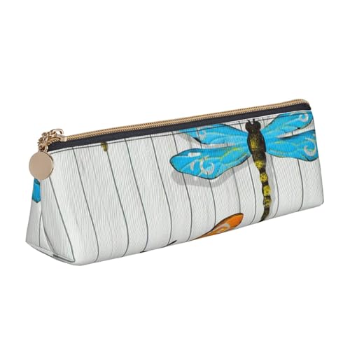 WQUVMDS Federmäppchen aus Leder mit Libellenzaun-Aufdruck, dreieckiger Reißverschluss, Stiftetasche, Kosmetiktasche, Schreibwaren-Tasche von WQUVMDS