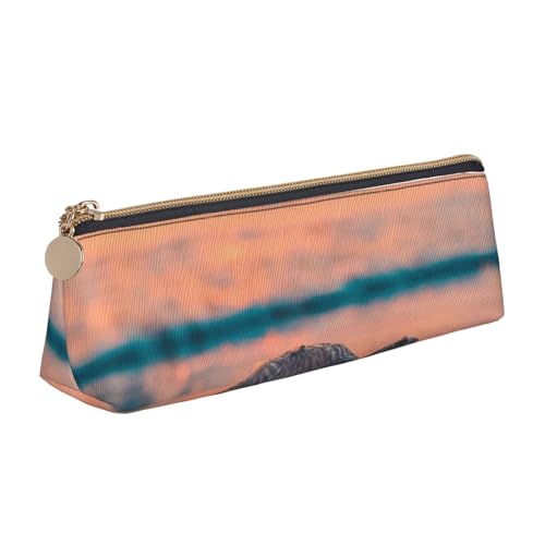 WQUVMDS Federmäppchen aus Leder mit Meeresschildkröten-Motiv, dreieckiger Reißverschluss, Kosmetiktasche, Schreibwaren-Tasche von WQUVMDS