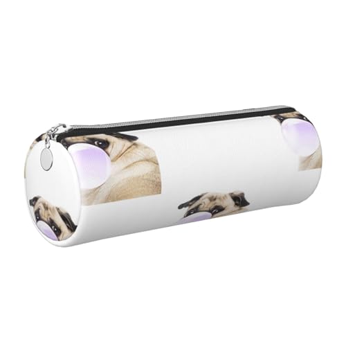 WQUVMDS Federmäppchen aus Leder mit Mops-Aufdruck, dreieckiger Reißverschluss, Stifteetui, Kosmetiktasche, Schreibwaren-Tasche, silber, Einheitsgröße, Taschen-Organizer von WQUVMDS