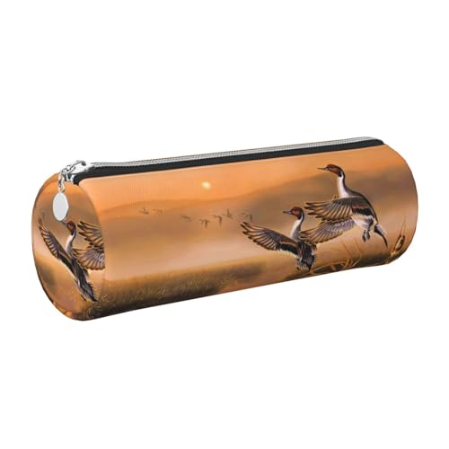 WQUVMDS Federmäppchen aus Leder mit Ölgemälde-Motiv und Entenmuster, dreieckig, Reißverschluss, Stifteetui, Kosmetiktasche, Schreibwaren-Tasche, silber, Einheitsgröße, Taschen-Organizer von WQUVMDS