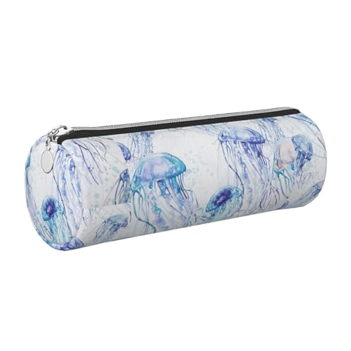 WQUVMDS Federmäppchen aus Leder mit Quallen-Aufdruck, dreieckiger Reißverschluss, Stiftetasche, Kosmetiktasche, Schreibwaren-Tasche, silber, Einheitsgröße, Taschen-Organizer von WQUVMDS