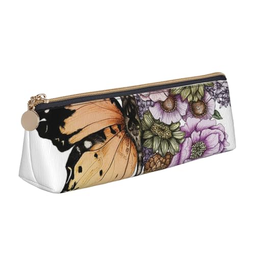 WQUVMDS Federmäppchen aus Leder mit Schmetterlings-Aufdruck, dreieckig, Reißverschluss, Stiftetasche, Kosmetiktasche, Schreibwaren-Tasche von WQUVMDS