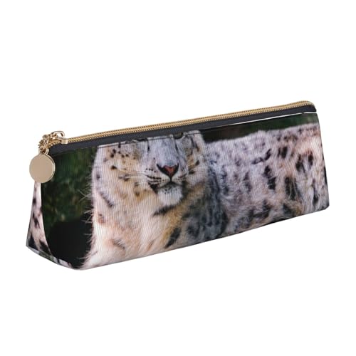 WQUVMDS Federmäppchen aus Leder mit Schneeleoparden-Druck, dreieckig, Reißverschluss, Stifteetui, Kosmetiktasche, Schreibwaren-Tasche von WQUVMDS