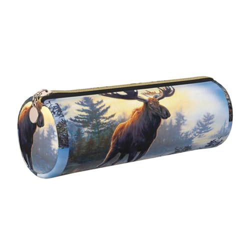 WQUVMDS Federmäppchen aus Leder mit Tiermotiv "Northern Elch", dreieckiger Reißverschluss, Stiftetasche, Kosmetiktasche, Schreibwaren-Tasche, gold, Einheitsgröße, Taschen-Organizer WQUVMDS Federmäppchen aus Leder mit Tiermotiv "Northern Elch", dreieckiger Reißverschluss, Stiftetasche, Kosmetiktasche, Schreibwaren-Tasche, gold, Einheitsgröße, Taschen-Organizer von WQUVMDS