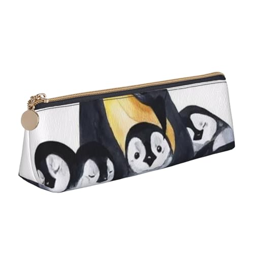 WQUVMDS Federmäppchen aus Leder mit Tierpinguin-Muster, dreieckig, Reißverschluss, Stiftetasche, Kosmetiktasche, Schreibwaren-Tasche von WQUVMDS