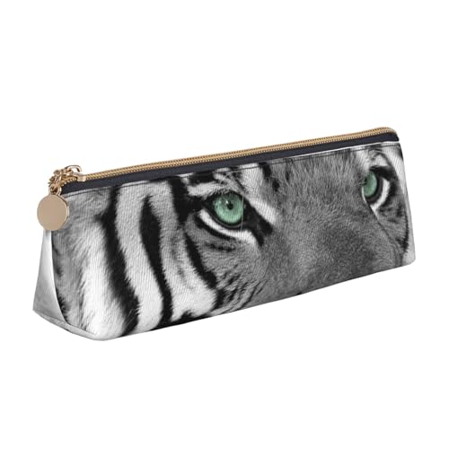 WQUVMDS Federmäppchen aus Leder mit Tiger-Leopardenmuster, dreieckig, Reißverschluss, Stifteetui, Kosmetiktasche, Schreibwaren-Tasche von WQUVMDS