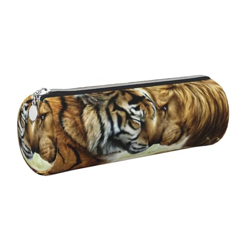 WQUVMDS Federmäppchen aus Leder mit Tiger- und Löwen-Aufdruck, dreieckig, Reißverschluss, Stiftetasche, Kosmetiktasche, Schreibwaren-Tasche, silber, Einheitsgröße, Taschen-Organizer von WQUVMDS