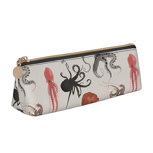 WQUVMDS Federmäppchen aus Leder mit Tintenfisch-Aufdruck, dreieckiger Reißverschluss, Stiftetasche, Kosmetiktasche, Schreibwaren-Tasche von WQUVMDS
