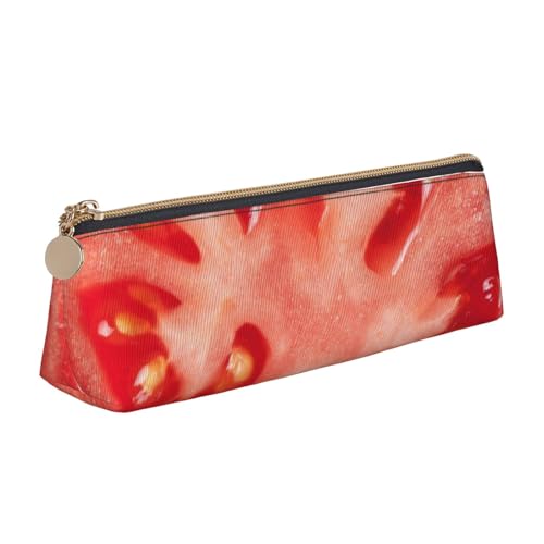 WQUVMDS Federmäppchen aus Leder mit Tomatenscheiben-Druck, dreieckig, Reißverschluss, Stiftetasche, Kosmetiktasche, Schreibwaren-Tasche von WQUVMDS