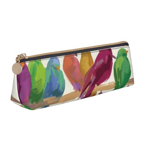 WQUVMDS Federmäppchen aus Leder mit Vogel-Aufdruck, dreieckig, Reißverschluss, Stifteetui, Kosmetiktasche, Schreibwaren-Tasche von WQUVMDS