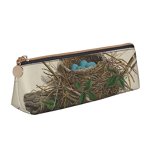 WQUVMDS Federmäppchen aus Leder mit Vogelnest, dreieckig, Reißverschluss, Stifteetui, Kosmetiktasche, Schreibwaren-Tasche von WQUVMDS