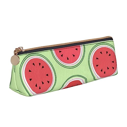 WQUVMDS Federmäppchen aus Leder mit Wassermelonen-Motiv, dreieckig, Reißverschluss, Stiftetasche, Kosmetiktasche, Schreibwaren-Tasche von WQUVMDS