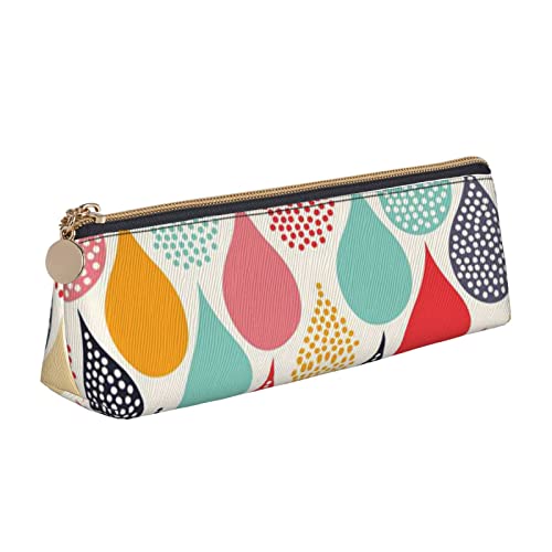 WQUVMDS Federmäppchen aus Leder mit Wassertropfen-Aufdruck, dreieckiger Reißverschluss, Stiftetasche, Kosmetiktasche, Schreibwaren-Tasche von WQUVMDS