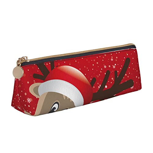 WQUVMDS Federmäppchen aus Leder mit Weihnachtsdruck, dreieckig, Reißverschluss, Stiftetasche, Kosmetiktasche, Schreibwaren-Tasche von WQUVMDS
