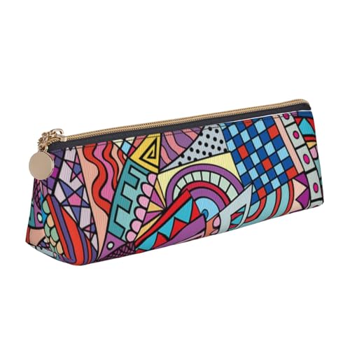 WQUVMDS Federmäppchen aus Leder mit abstraktem Muster, dreieckiger Reißverschluss, Kosmetiktasche, Schreibwaren-Tasche von WQUVMDS
