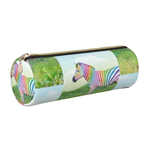 WQUVMDS Federmäppchen aus Leder mit buntem Zebramuster, dreieckig, Reißverschluss, Stifteetui, Kosmetiktasche, Schreibwaren-Tasche, gold, Einheitsgröße, Taschen-Organizer von WQUVMDS