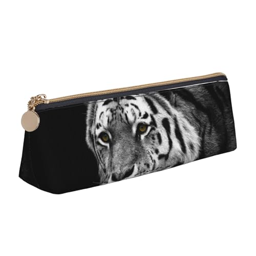 WQUVMDS Federmäppchen aus Leder mit dreieckigem Reißverschluss, Schwarz und Weiß, Tigermuster, Kosmetiktasche, Schreibwaren-Tasche von WQUVMDS