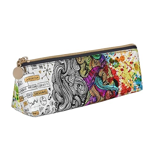 WQUVMDS Federmäppchen aus Leder mit dreieckigem Reißverschluss, für Links- und Rechtshirnhälfte, Kosmetiktasche, Schreibwaren-Tasche von WQUVMDS