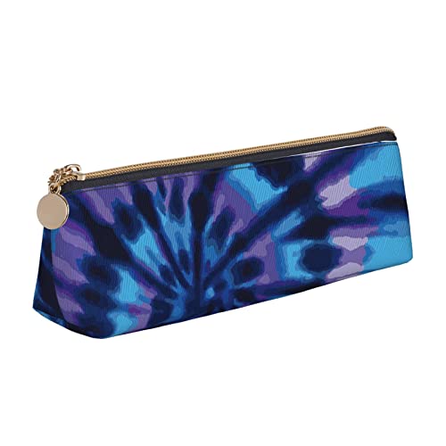 WQUVMDS Federmäppchen aus Leder mit dreieckigem Reißverschluss, mit Batikmuster, Violett von WQUVMDS