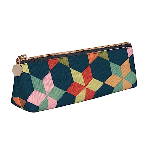 WQUVMDS Federmäppchen aus Leder mit geometrischem Druck, dreieckig, Reißverschluss, Stiftetasche, Kosmetiktasche, Schreibwaren-Tasche von WQUVMDS