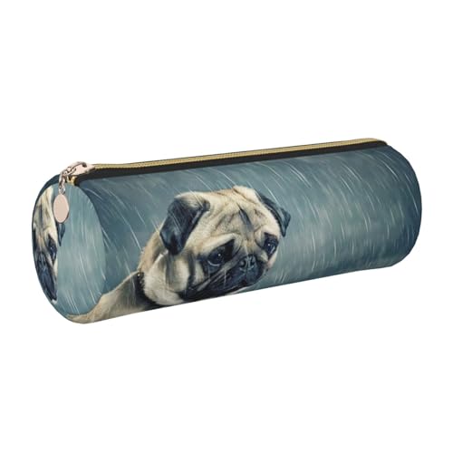 WQUVMDS Federmäppchen aus Leder mit lustigem Mops-Aufdruck, dreieckiger Reißverschluss, Stiftetasche, Kosmetiktasche, Schreibwaren-Tasche, gold, Einheitsgröße, Taschen-Organizer von WQUVMDS