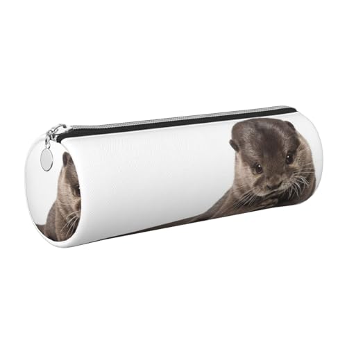 WQUVMDS Federmäppchen aus Leder mit niedlichem Otter-Druck, dreieckiger Reißverschluss, Stifteetui, Kosmetiktasche, Schreibwaren-Tasche, silber, Einheitsgröße, Taschen-Organizer von WQUVMDS