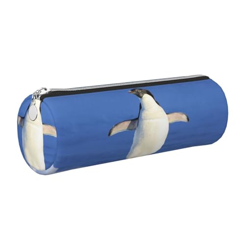 WQUVMDS Federmäppchen aus Leder mit niedlichem Pinguin-Aufdruck, dreieckig, Reißverschluss, Stiftetasche, Kosmetiktasche, Schreibwaren-Tasche, silber, Einheitsgröße, Taschen-Organizer von WQUVMDS
