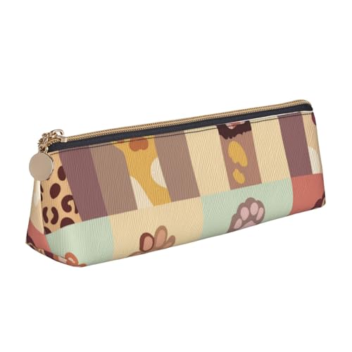 WQUVMDS Federmäppchen aus Leder mit niedlichem Tierdruck, dreieckig, Reißverschluss, Stiftetasche, Kosmetiktasche, Schreibwaren-Tasche von WQUVMDS